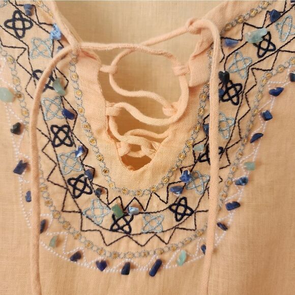 Avenue 100% linen sorbet embroidery embellish 3/4 sleeve tunic style blouse - Picture 4 of 11